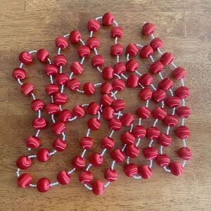 8 Ft Vintage Red‎ Spun Silk Baubles Pearl Tinsel Garland Decoration Retro